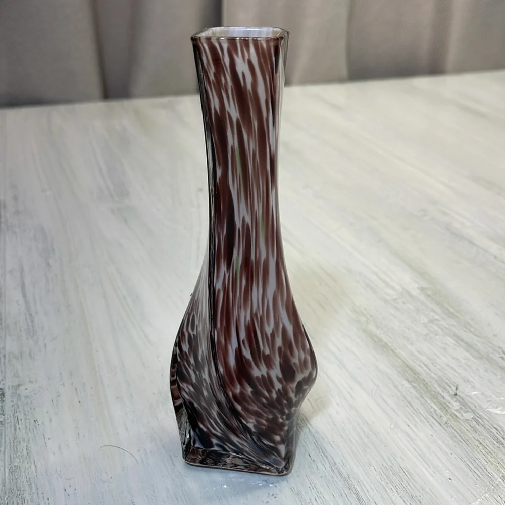 Elegant Vintage Brown & White w/ Hints of Green Art Glass Vase